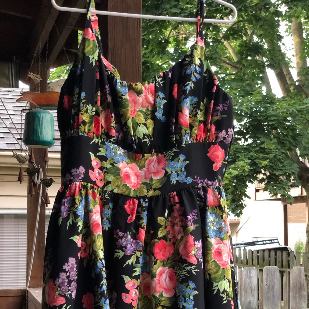 Vixen by Micheline Pitt Black Floral dress XL BNWT